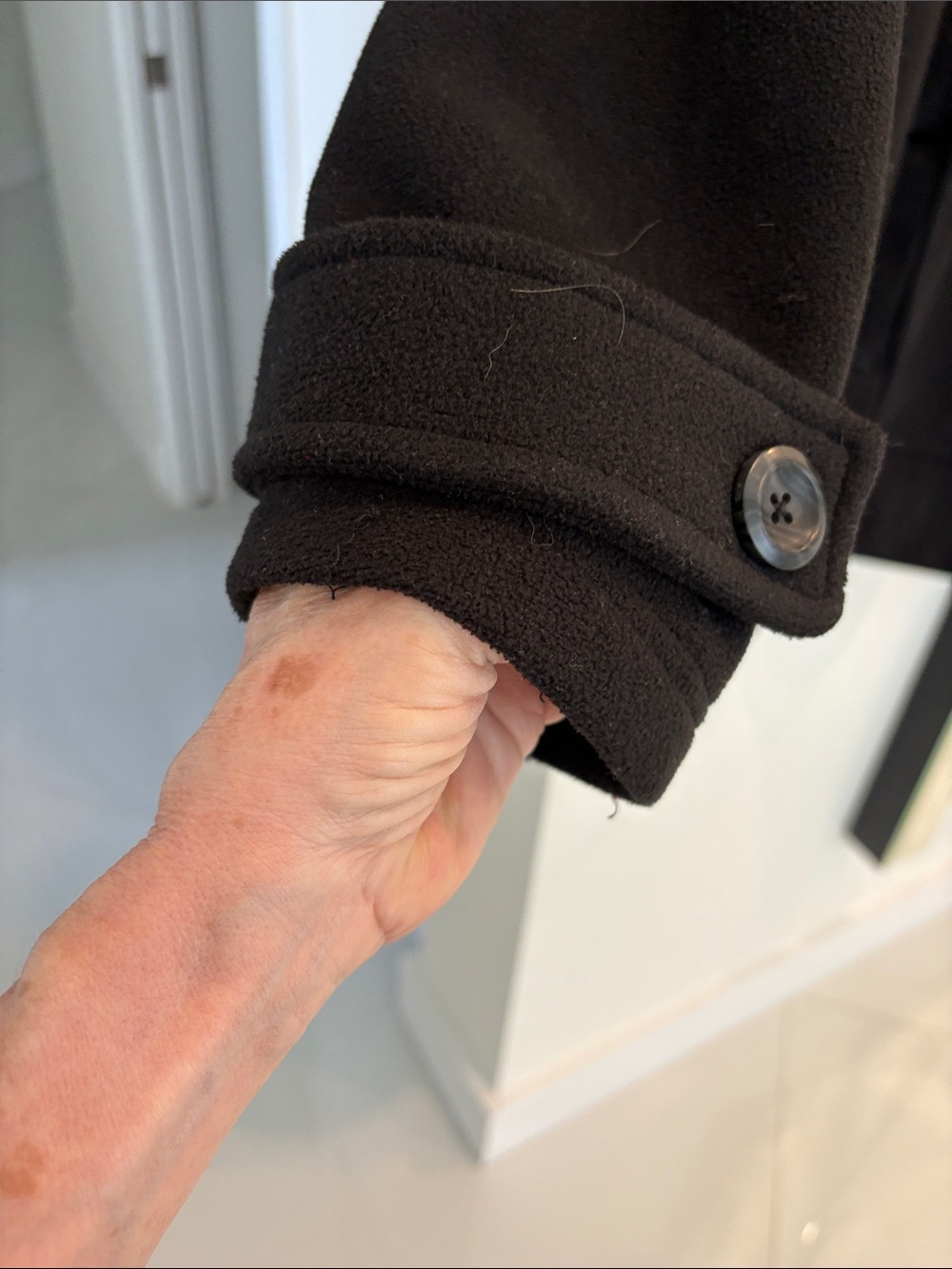 Women's Black Button-Up Pea Coat - Picture 3 of 9